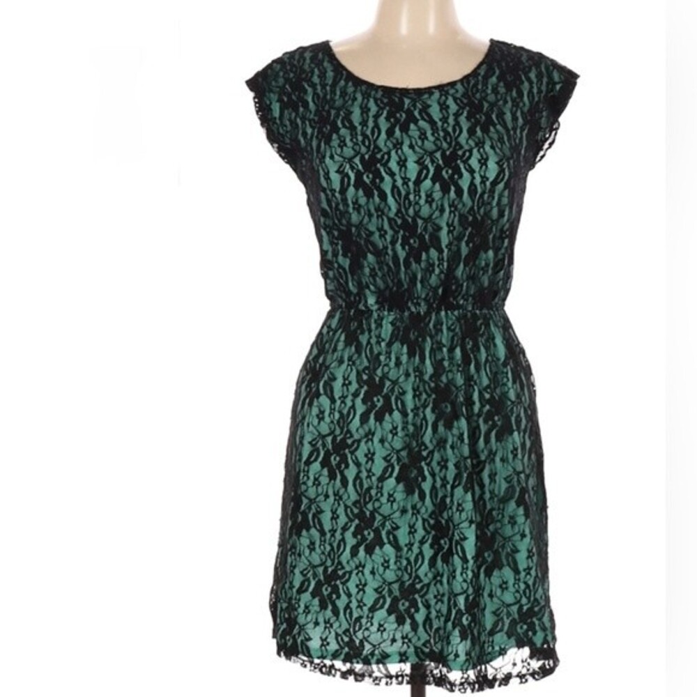 Black and aqua lace dress size medium
